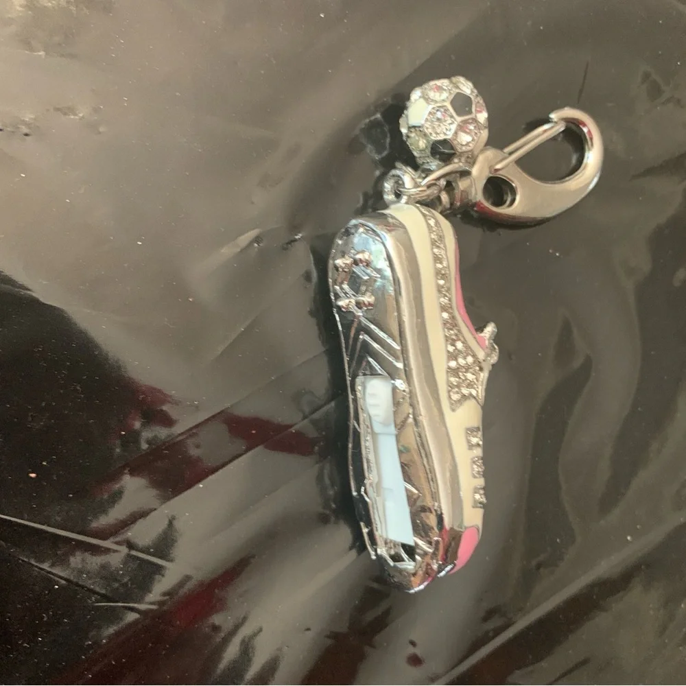 Keychain Charm with USB storage as Soccer Clit Pink and Silver.